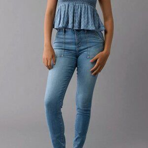 American Eagle Next Level Stretch High Rise Light Wash Skinny Ankle Blue…